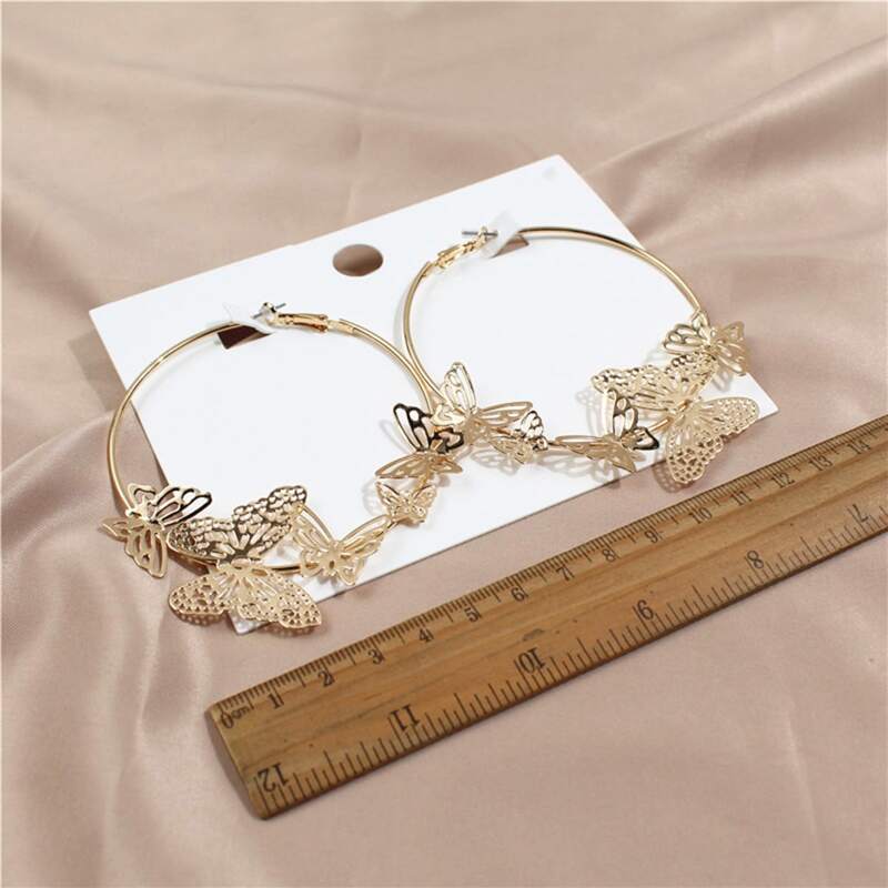 

Butterfly Decor Hoop Earrings, Gold