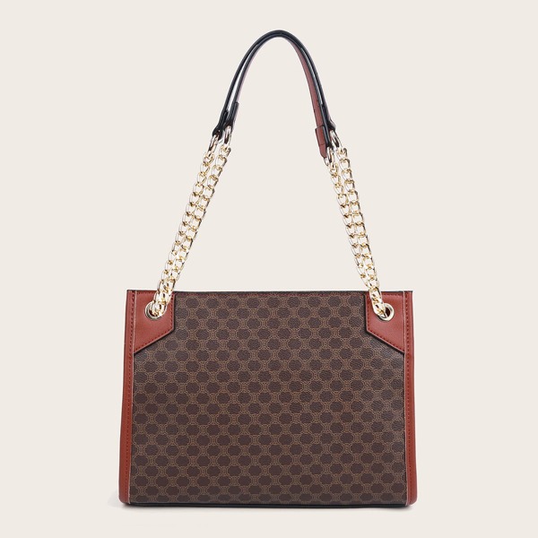 

Geometric Graphic Tote Bag, Brown