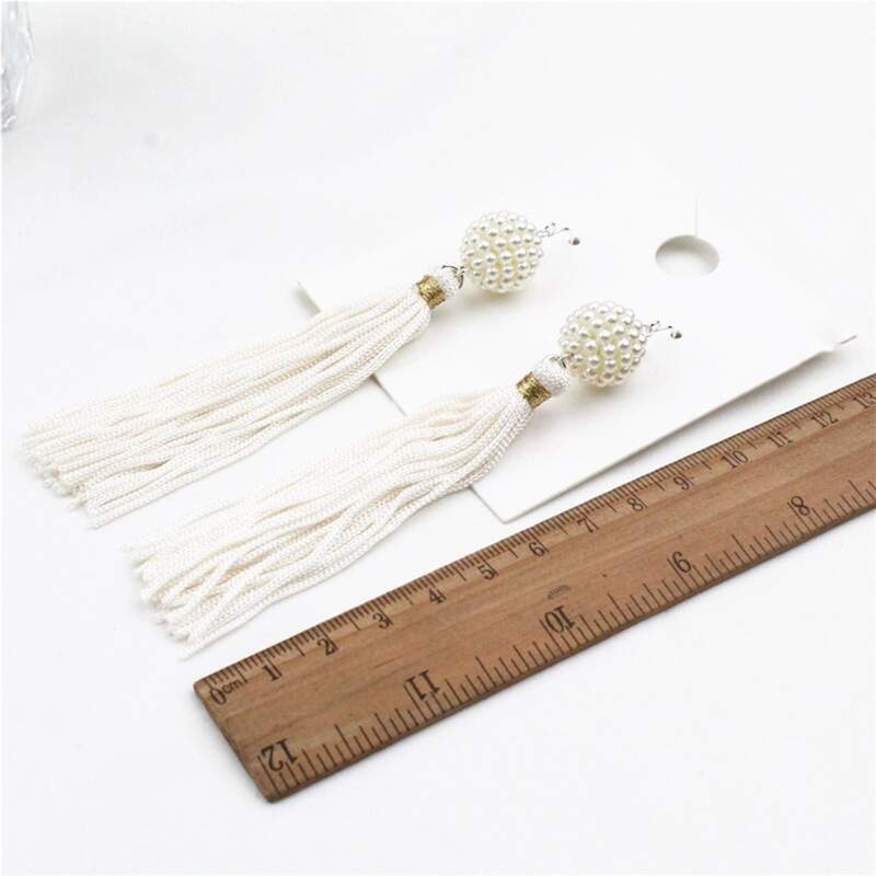 

Faux Pearl & Tassel Decor Earrings, Beige