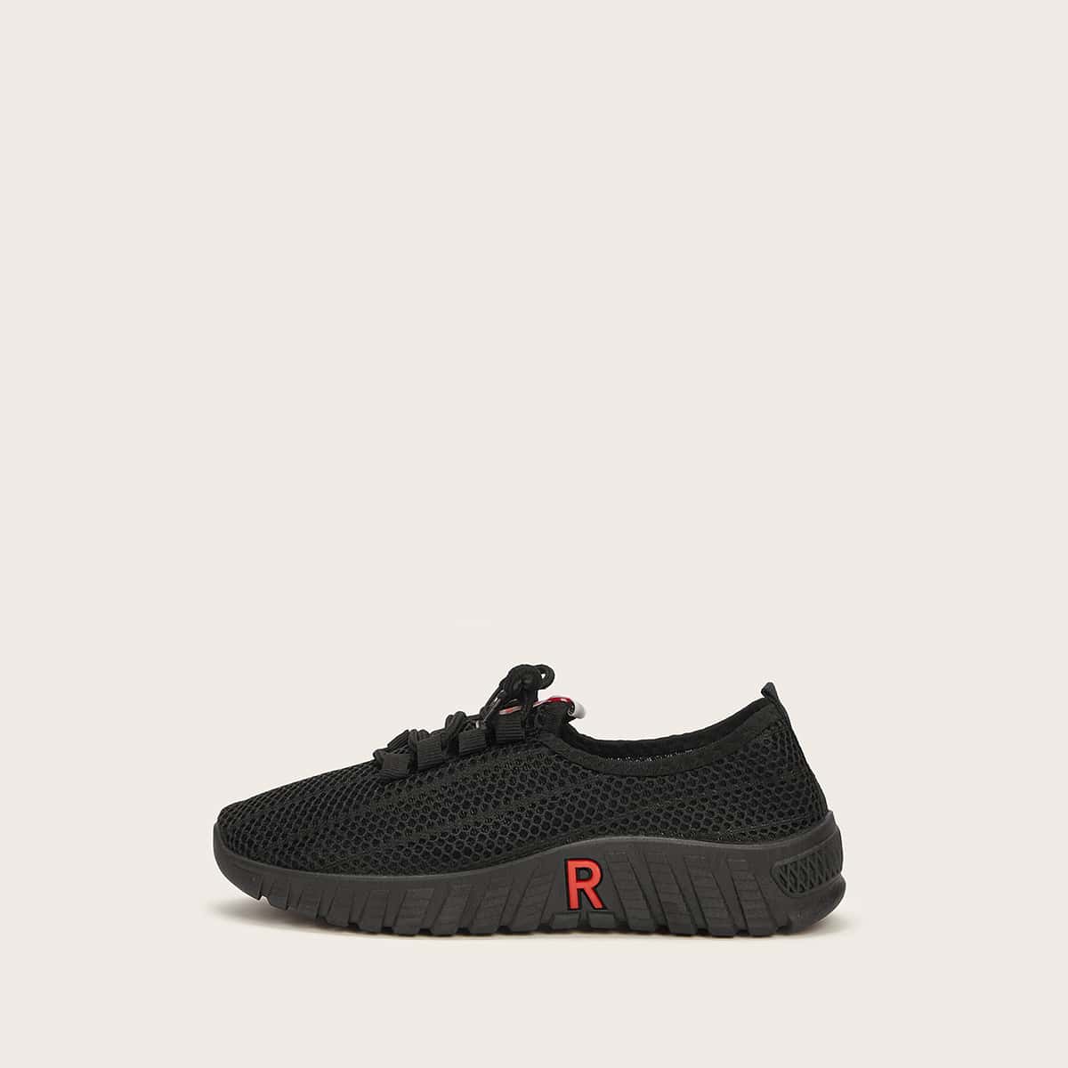 

Letter Lace-up Mesh Sneakers, Black