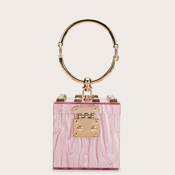 

Mini Rhinestone Decor Marble Pattern Box Bag, Baby pink