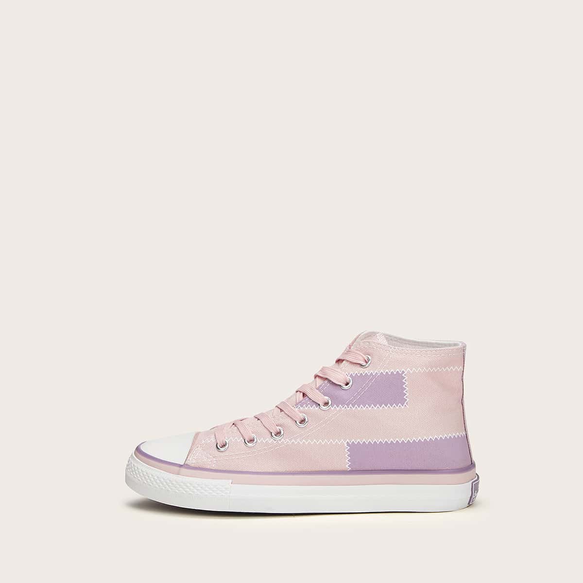 

Colorblock Lace-up High Top Canvas Sneakers, Baby pink
