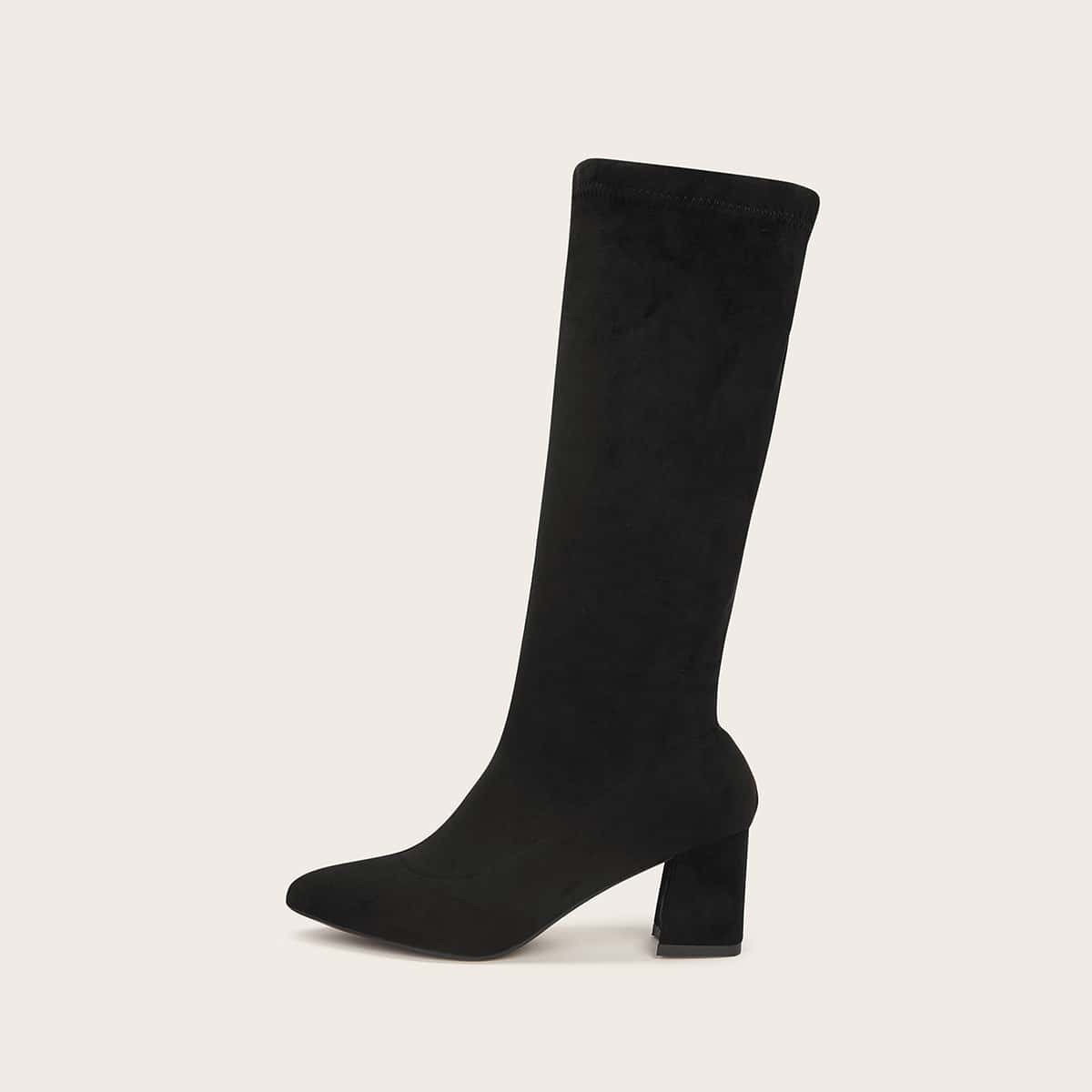 

Minimalist Chunky Heeled Knee Boots, Black