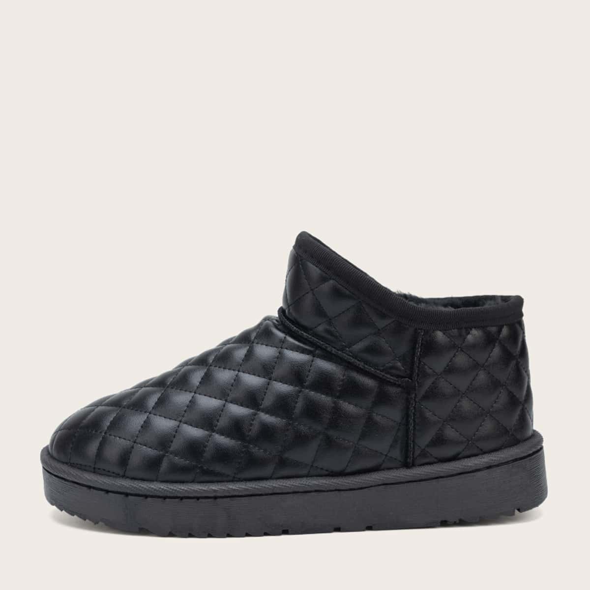 

Quilted Fur Lined Ankle Boots, Black