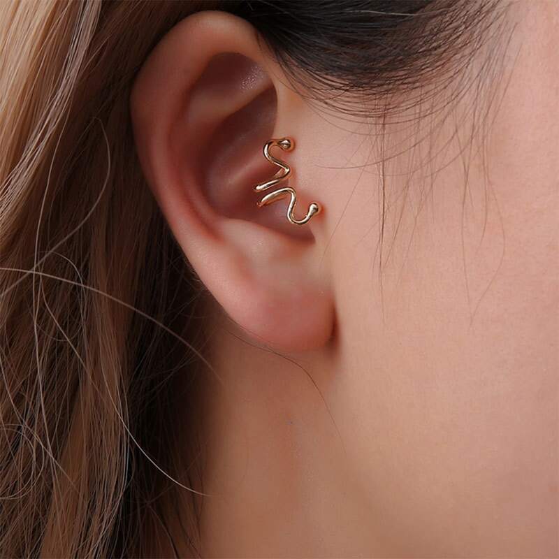 

1pc Wave Shaped Metal Ear Clip, Gold