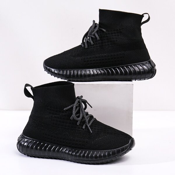 

Lace Up Decor Sock Sneakers, Black