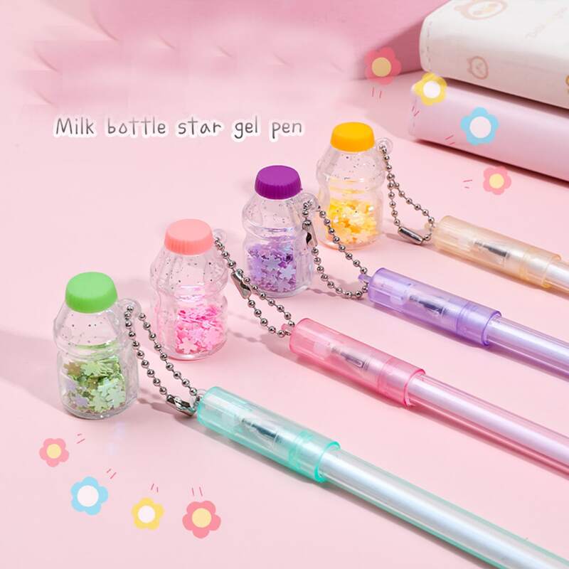

4pcs Milk Bottle Pendant Gel Pen, Multicolor
