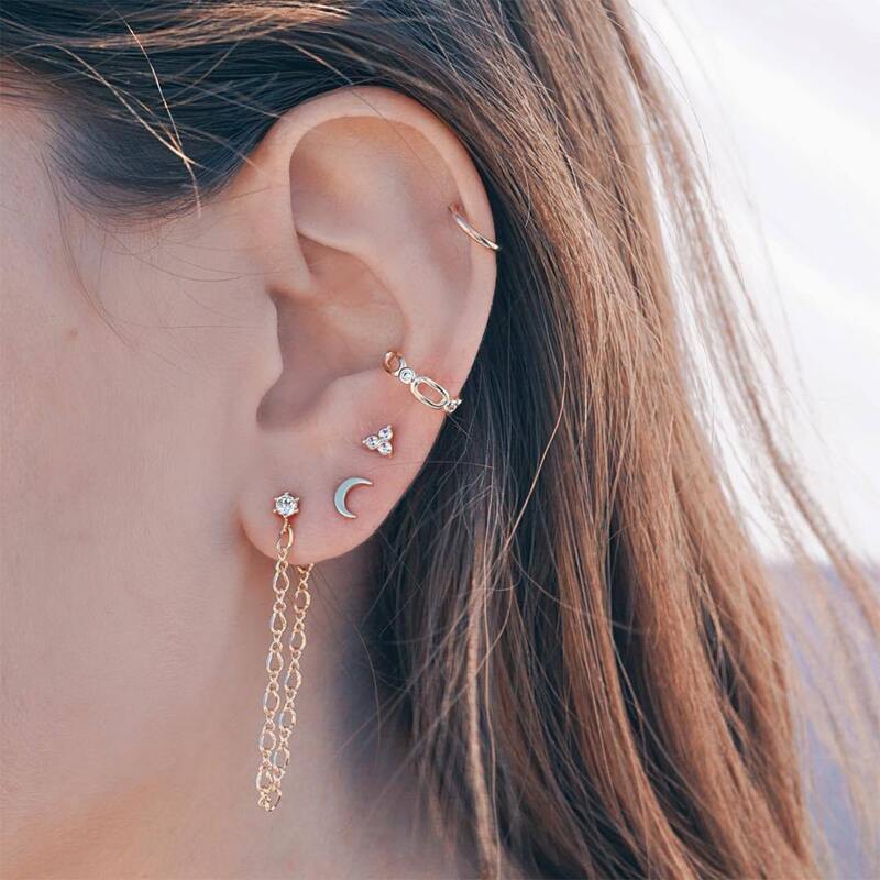 

5pcs Rhinestone & Moon Decor Earrings, Gold