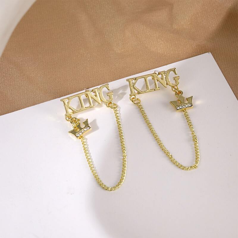 

Letter & Crown Design Drop Earrings, Gold