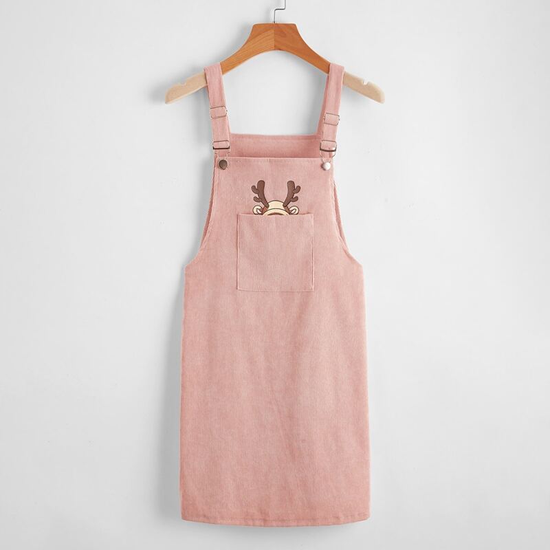 

Christmas Cartoon Graphic Corduroy Pinafore Dress, Dusty pink