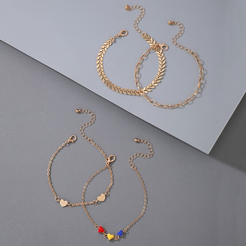 

4pcs Heart Chain Bracelet, Gold