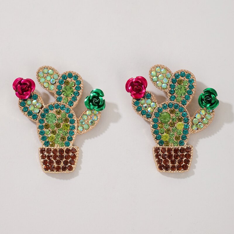 

Rhinestone Cactus Drop Earrings, Multicolor