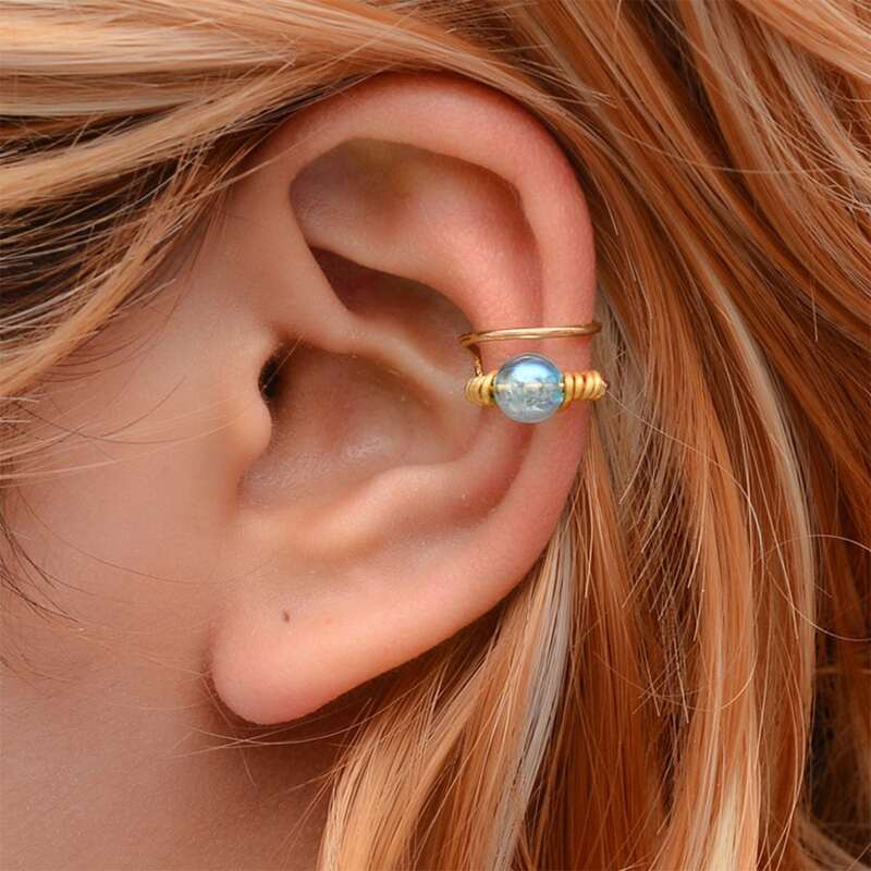 

1pc Bead Decor Ear Cuff, Blue