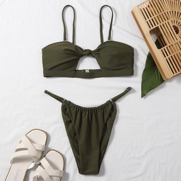 

Cut-out Tanga Bikini Swimsuit, Army green