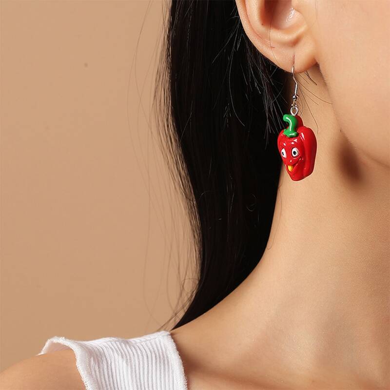 

Chili Shaped Drop Earrings, Red