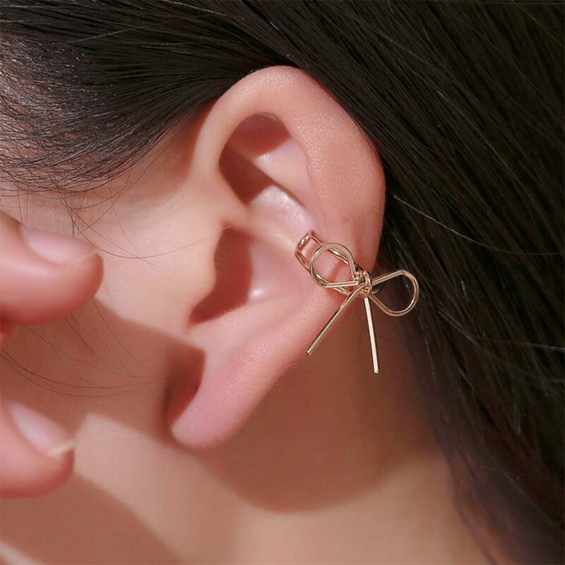 

1pc Bow Decor Ear Cuff, Gold
