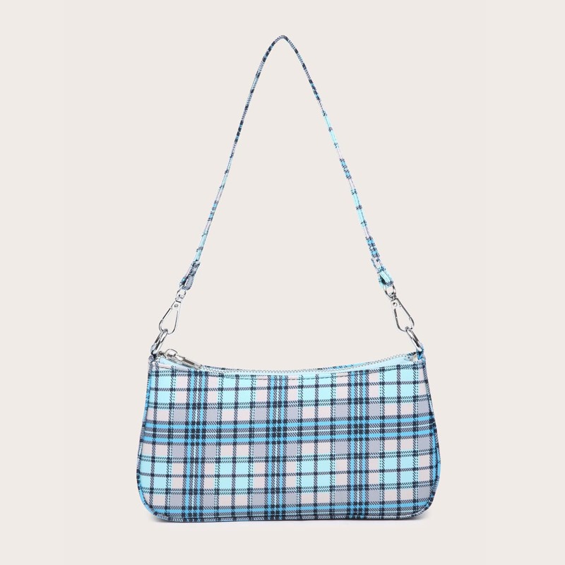 

Plaid Baguette Bag, Baby blue