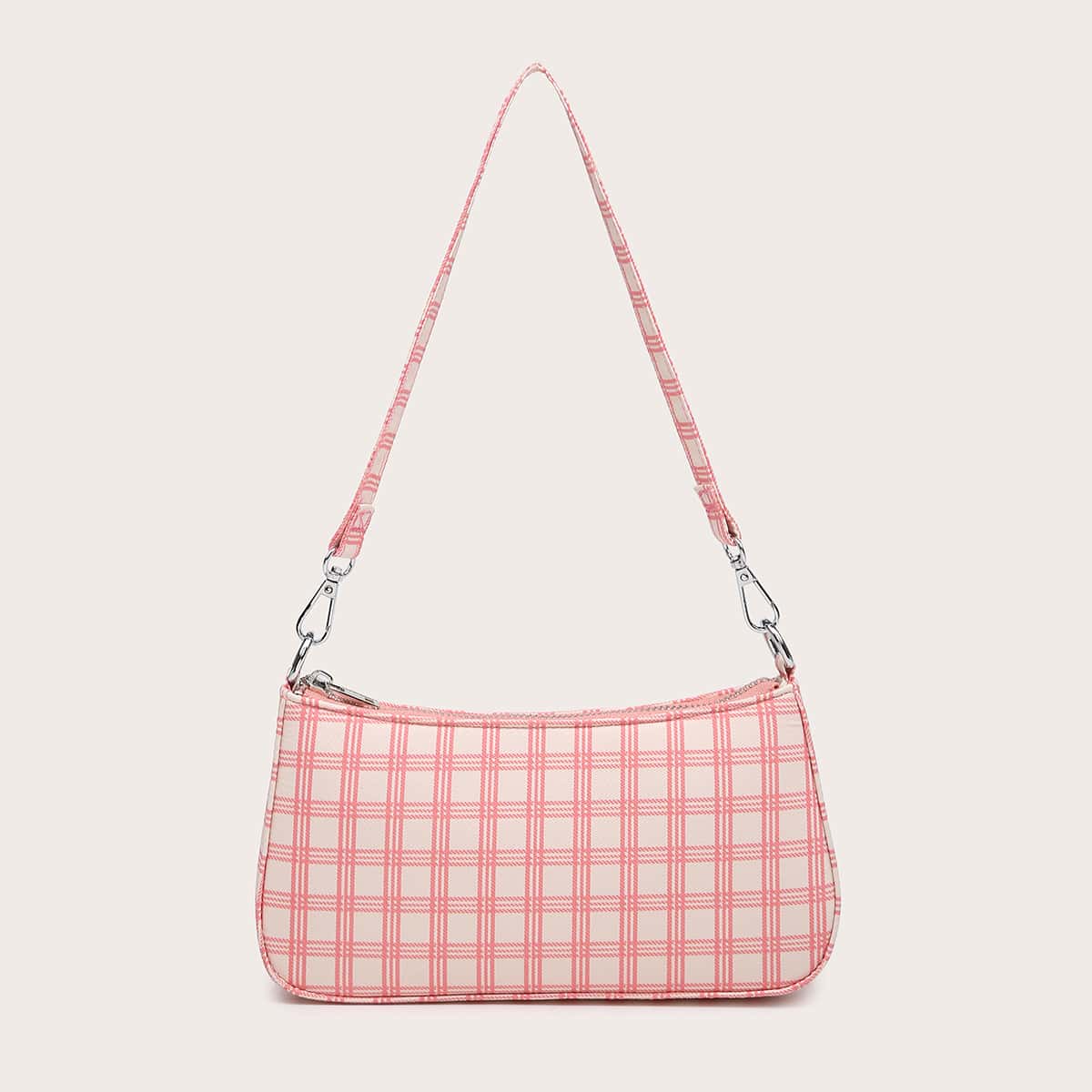 

Plaid Baguette Bag, Baby pink