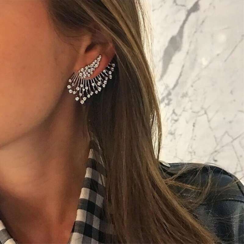 

1pc Rhinestone Decor Fan Ear Jacket, Silver