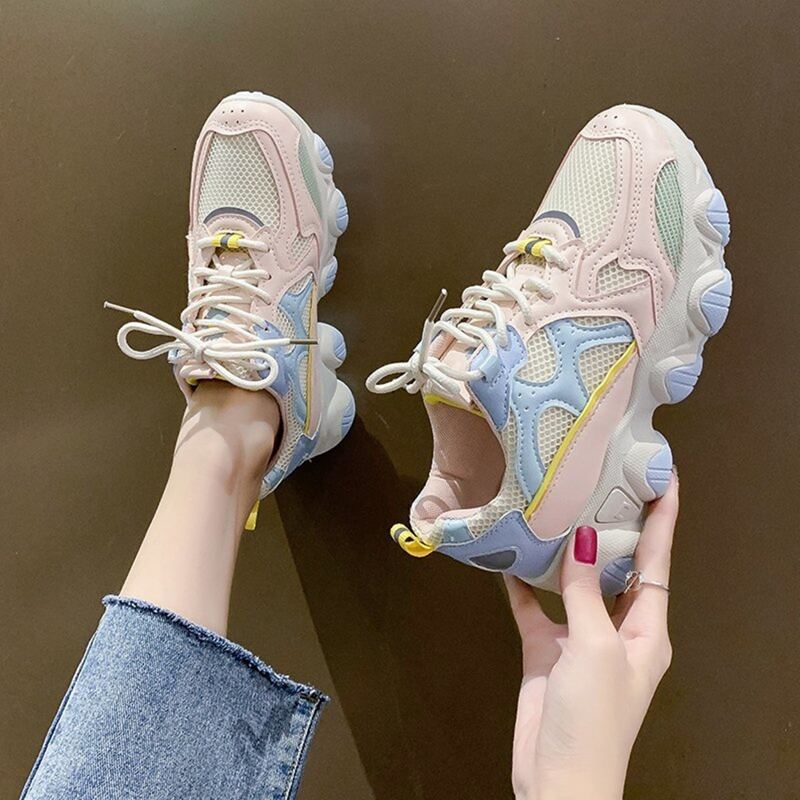 

Colorblock Lace-up Front Mesh Chunky Sneakers, Multicolor