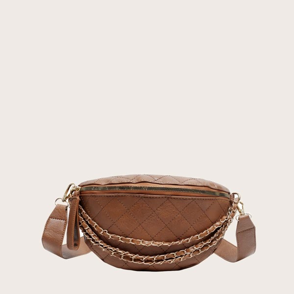 

Chain Decor Quilted Fanny Pack, Brown
