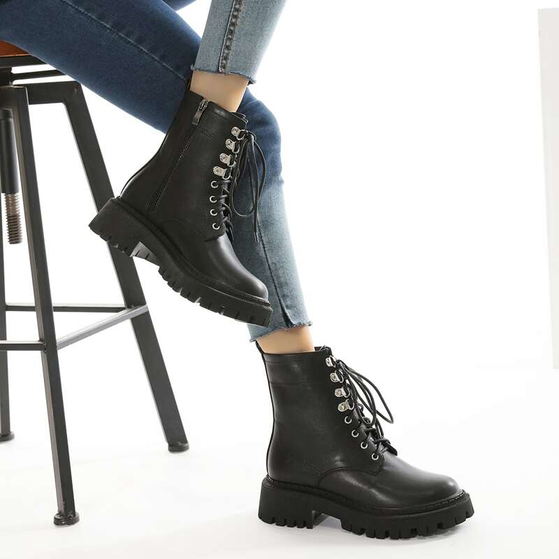 

Minimalist Side Zip Combat Boots, Black