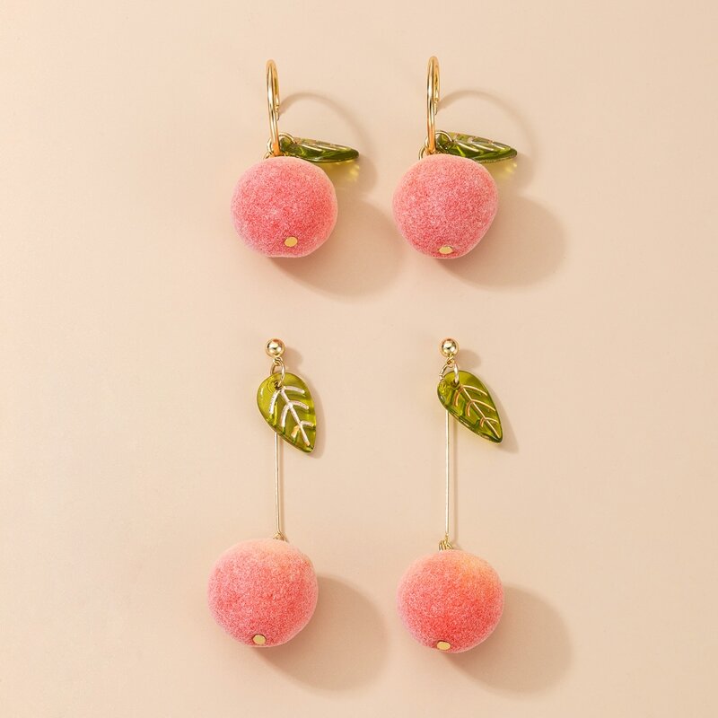 

2pairs Peach Drop Earrings, Pink