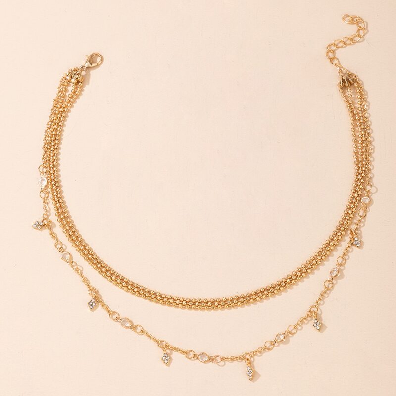 

Rhinestone Layered Beaded Necklace, Gold