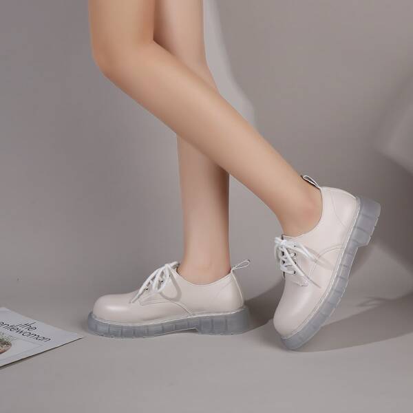 

Lace Up Front Clear Sole Derby Shoes, Beige