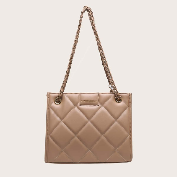 

Quilted Chain Tote Bag, Brown
