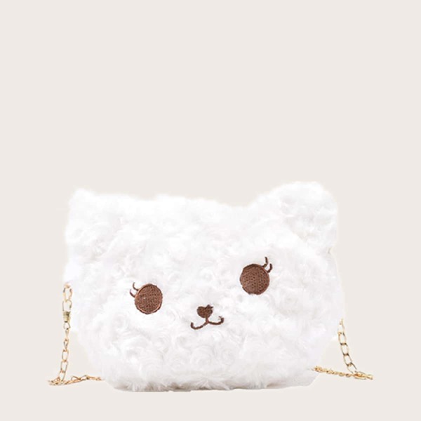 

Cartoon Design Fluffy Chain Bag, White