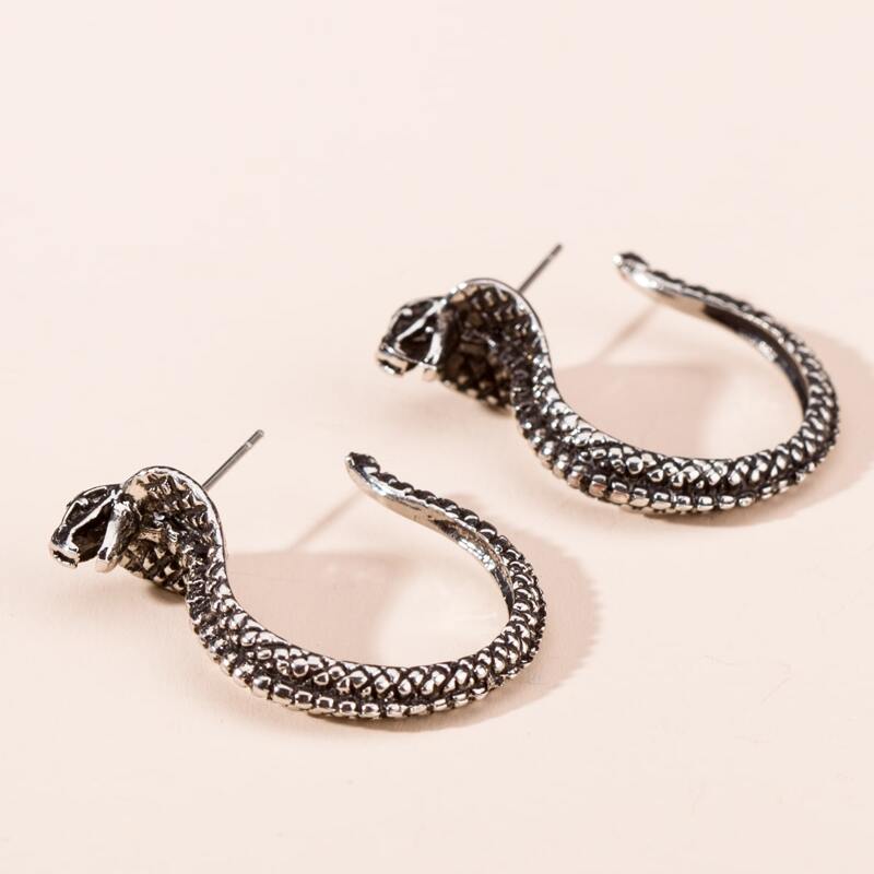 

Snake Drop Earrings, Silver