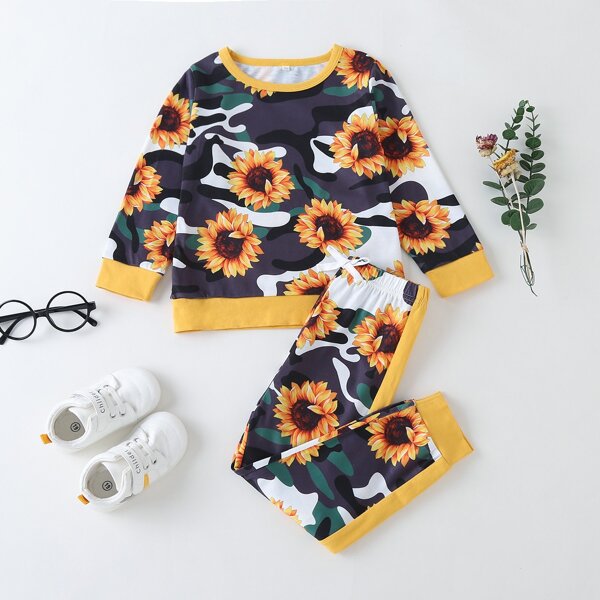 

Toddler Girls Sunflower And Camo Print Sweatshirt & Sweatpants, Multicolor