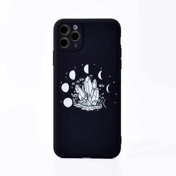 

Moon & Crystal Print iPhone Case, Black and white