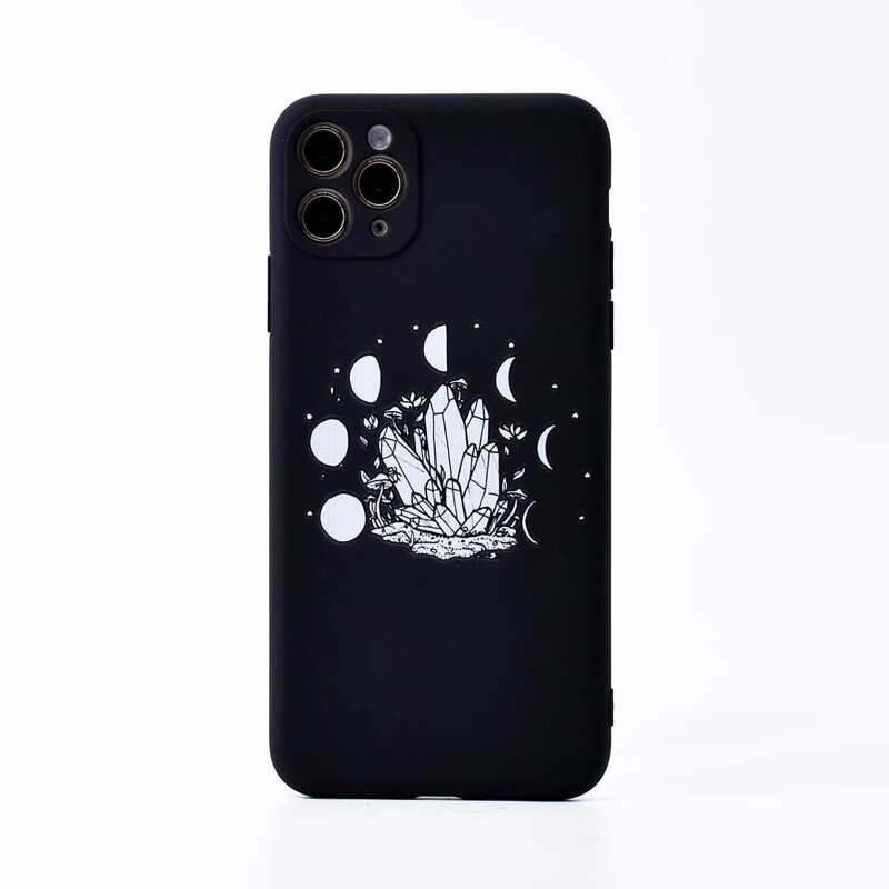 

Moon & Crystal Print iPhone Case, Black and white