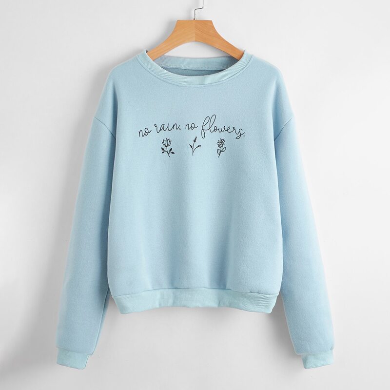 

Plants & Letter Graphic Sweatshirt, Baby blue