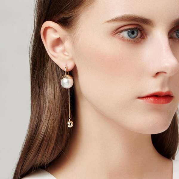 

Faux Pearl Decor Earrings, Gold