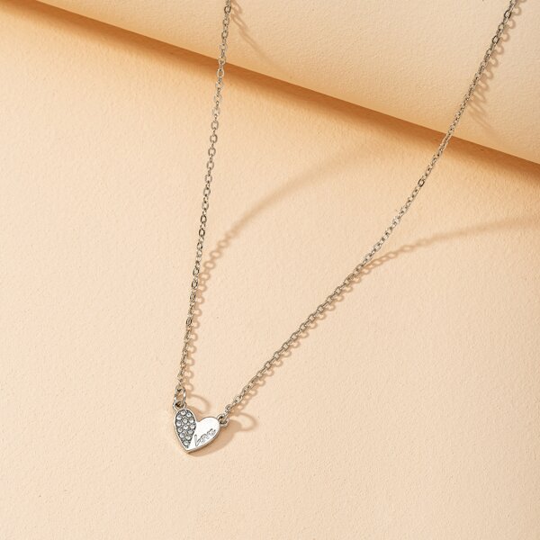 

Rhinestone Heart Charm Necklace, Silver
