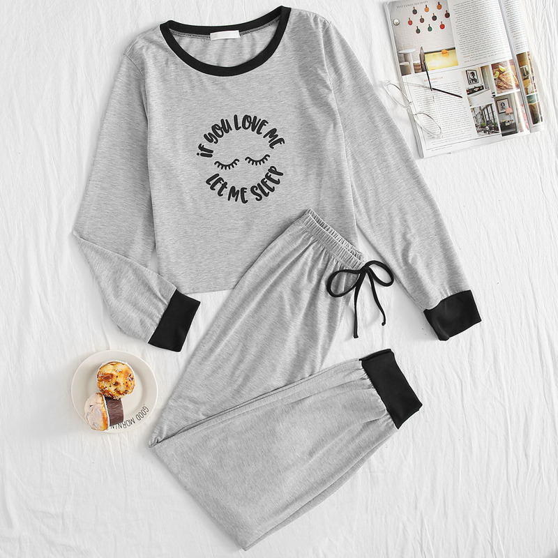 

Slogan Graphic Contrast Binding PJ Set, Grey
