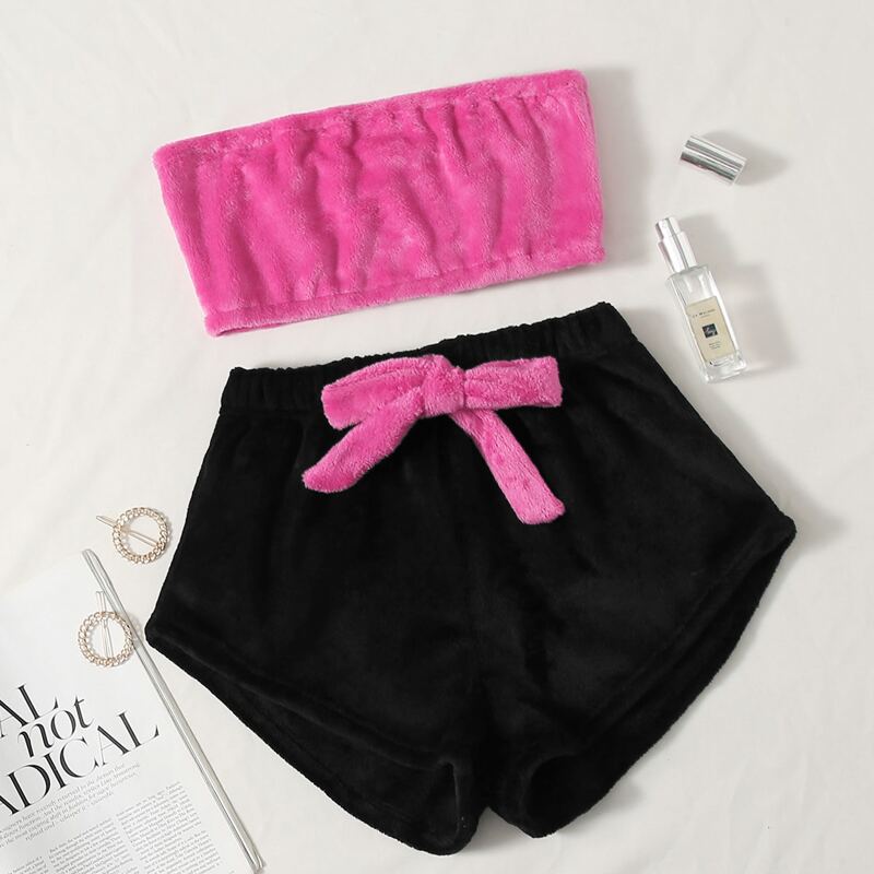 

Two Tone Tube Top & Shorts PJ Set, Multicolor