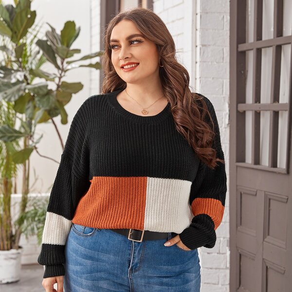 

Plus Colorblock Drop Shoulder Sweater, Multicolor
