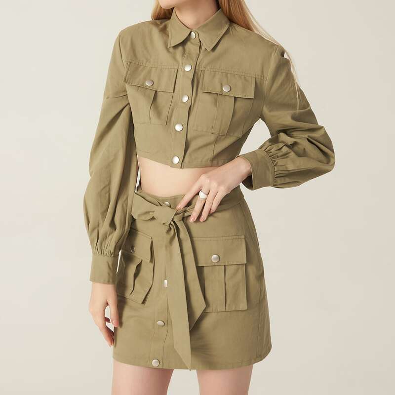 

COTTON UTILITY CROPPED JACKET, Khaki