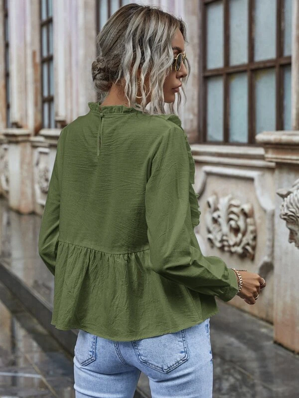 Camisa ajustada bajo fruncido con bordado con ojal | Mode de Camisa ajustada bajo fruncido con bordado con ojal | Mode de