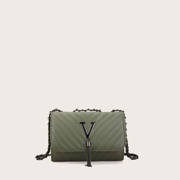 

Metal Tassel Chevron Flap Shoulder Bag, Green