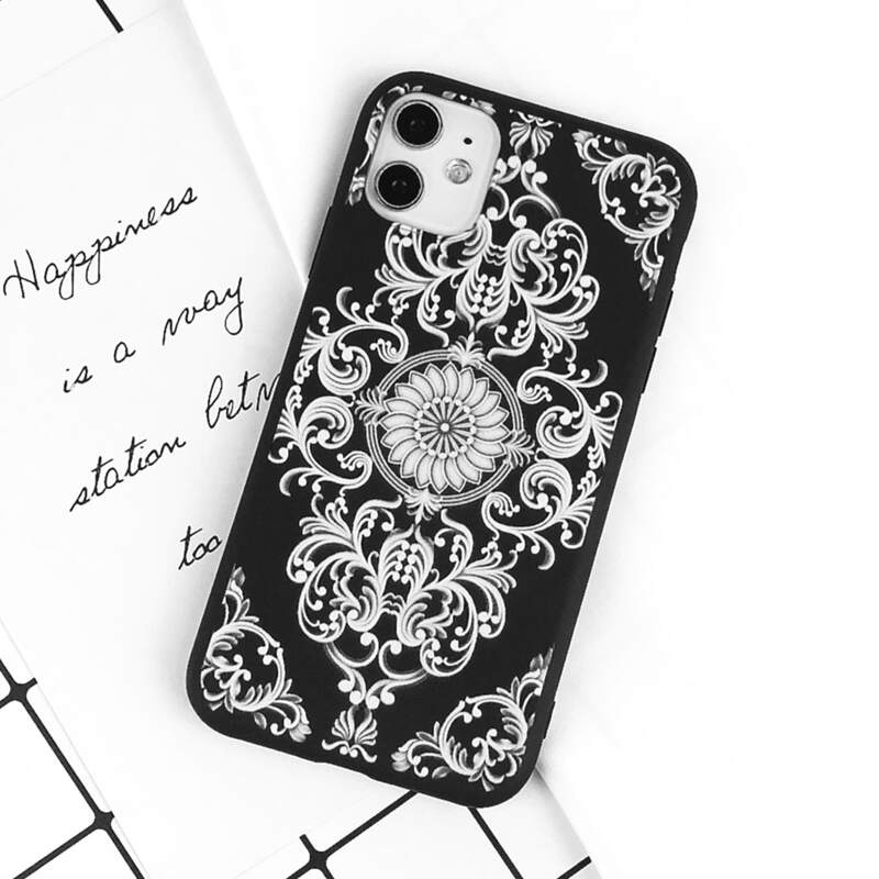 Floral Pattern iPhone Case, Black and white