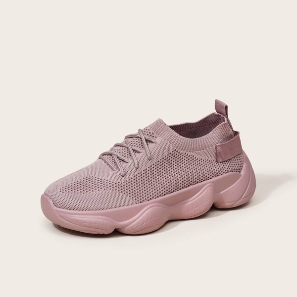 

Lace Up Decor Knit Chunky Sneakers, Pink
