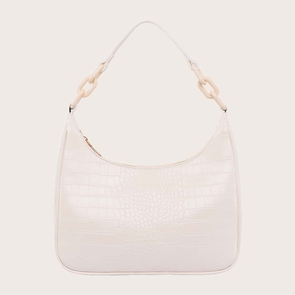 

Croc Embossed Baguette Bag, White
