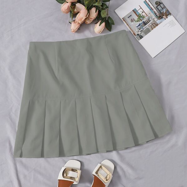 

Plus Solid Pleated Hem Skirt, Mint green