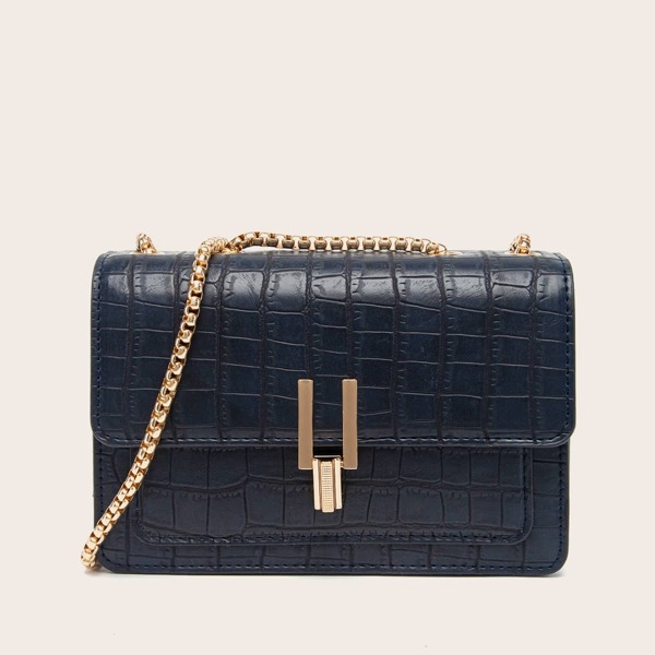 

Croc Embossed Flap Shoulder Bag, Blue