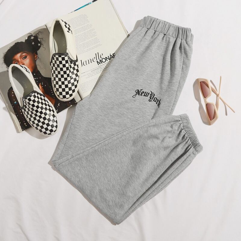 

Letter Elastic Waist Sweatpants, Light grey